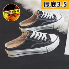 Load image into Gallery viewer, Half slipper canvas shoes women's shoes new autumn / winter 2020 no heel Plush loafer shoes with thick soles Family casual shoes